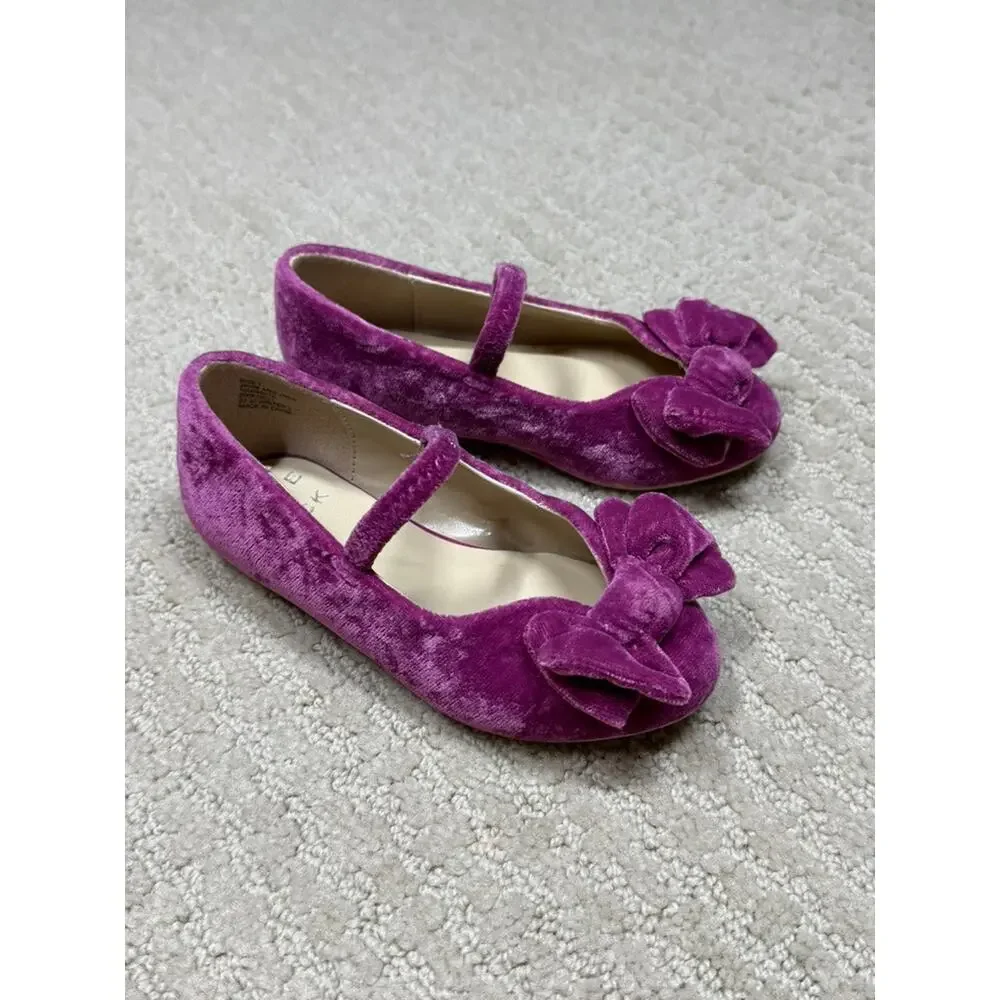 Janie and Jack Velvet Bow Ballet Flats Fuchsia Magenta Size 7
